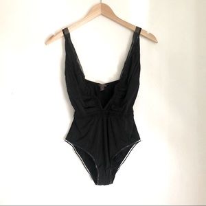 Victoria Secret Bodysuit Black satin mesh XS